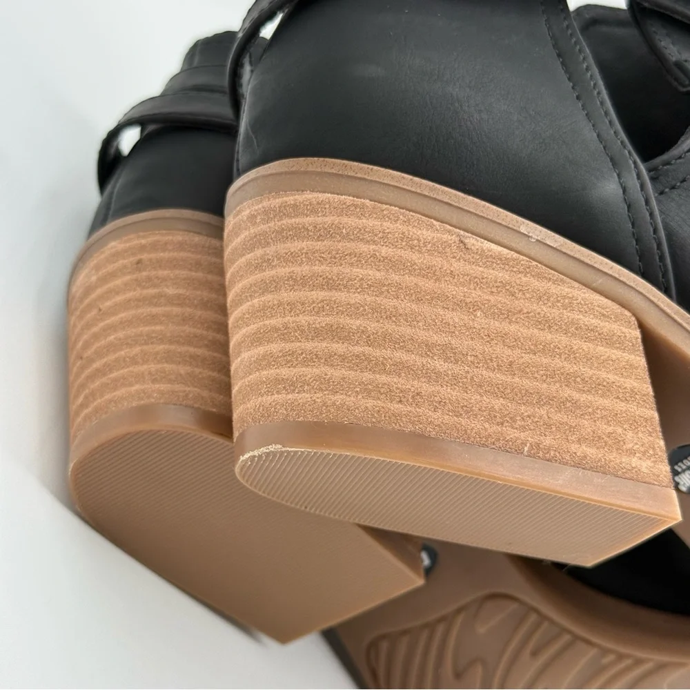 Dr. Scholl’s Literally Black Cutout Ankle Boots w/ Gold Buckle & Stacked Heel - Picture 8 of 16